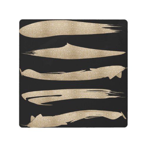 preppy geometric pattern black and gold stripes metal print