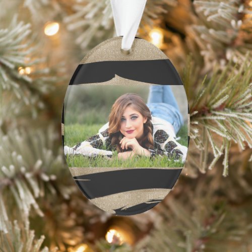 preppy geometric pattern black and gold stripes ornament