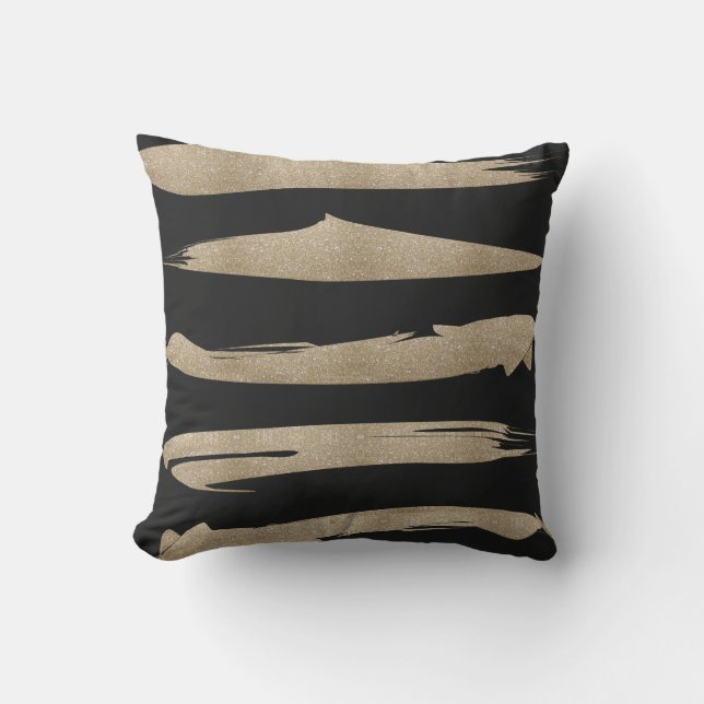 preppy geometric pattern black and gold stripes outdoor pillow (Front)