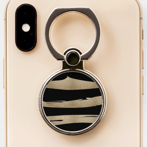 preppy geometric pattern black and gold stripes phone ring stand