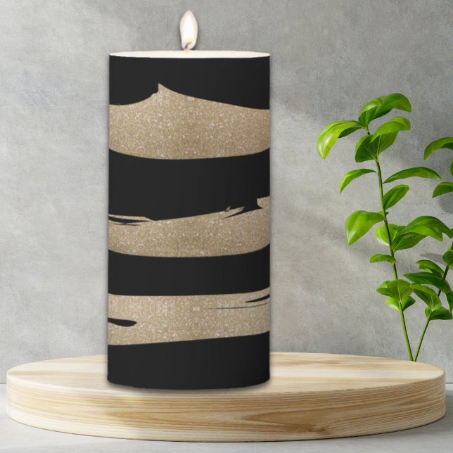 preppy geometric pattern black and gold stripes pillar candle (preppy geometric pattern black and gold stripes pillar candle)