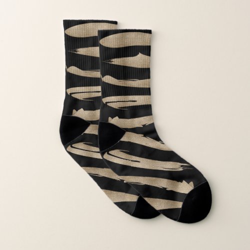 preppy geometric pattern black and gold stripes socks