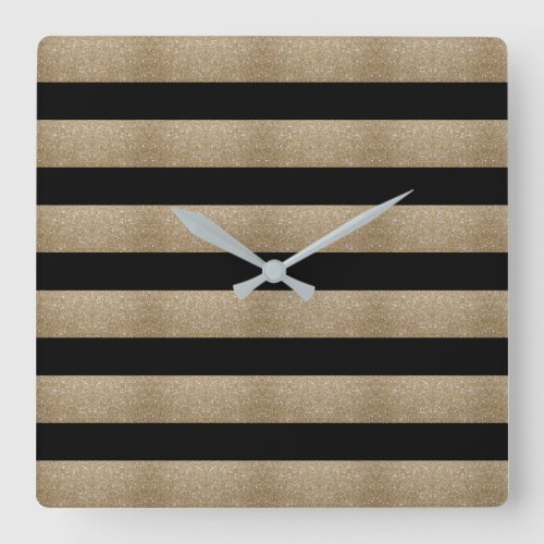 preppy geometric pattern black and gold stripes square wall clock