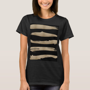 preppy geometric pattern black and gold stripes T-Shirt
