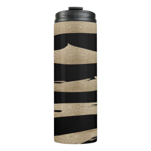 preppy geometric pattern black and gold stripes thermal tumbler