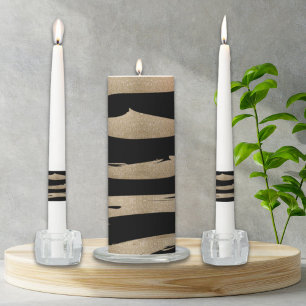 preppy geometric pattern black and gold stripes unity candle set