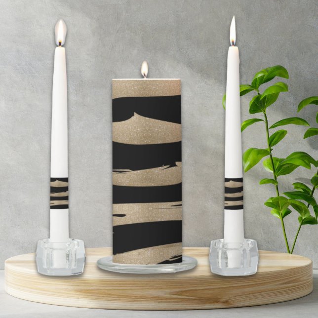 preppy geometric pattern black and gold stripes unity candle set (preppy geometric pattern black and gold stripes unity candle set)