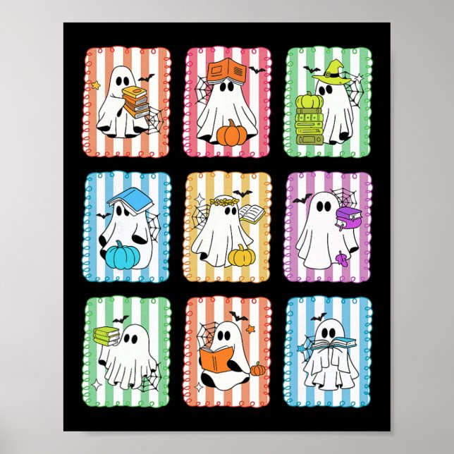 Preppy Ghost Reading Books Teacher Halloween Libra Poster (Front)