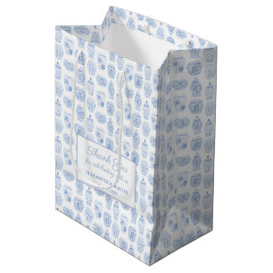 Preppy Ginger Jar Blue And White Wedding Thank You Medium Gift Bag