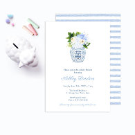 Preppy Ginger Jar Blue Floral Boy Baby Shower Invitation