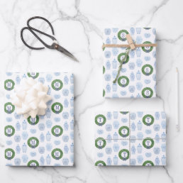Preppy Ginger Jar Boxwood Wreath Monogram Holidays Wrapping Paper Sheets