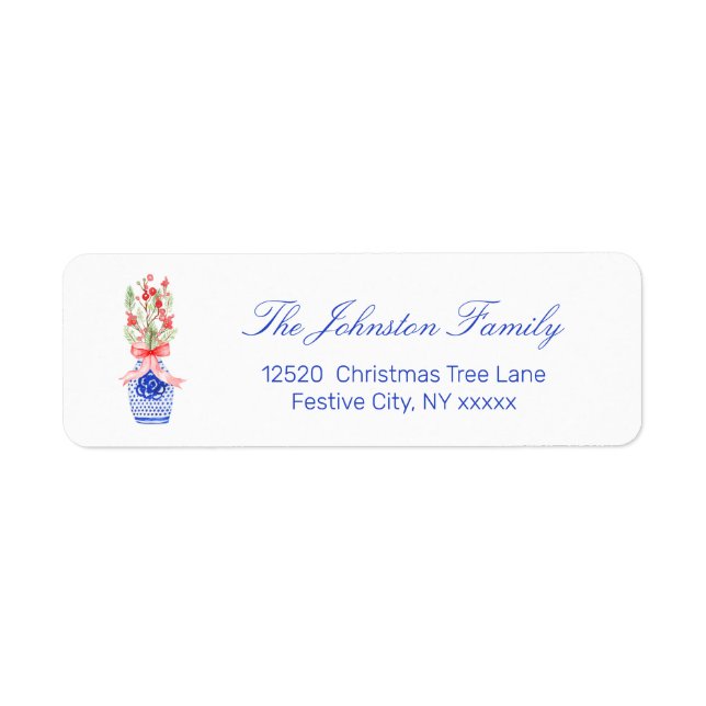 Preppy Ginger Jar Holiday Return Address Label (Front)