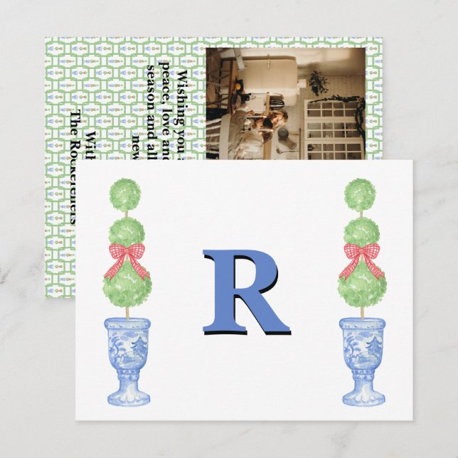 Preppy Ginger Jar Monogram Photo Christmas Card (Front/Back)