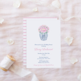 Preppy Ginger Jar Pink Peonies Girl Baby Shower Invitation