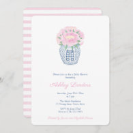 Preppy Ginger Jar Pink Peonies Girl Baby Shower Invitation