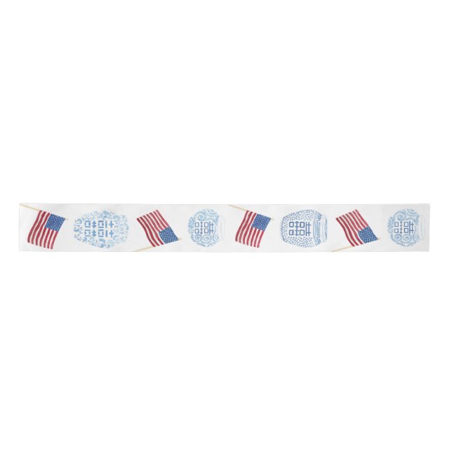 Preppy Ginger Jars & American Flags Red White Blue Satin Ribbon (Front)