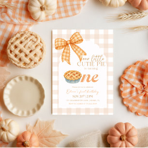 Preppy Gingham Bow Little Cutie Pie Birthday Invitation