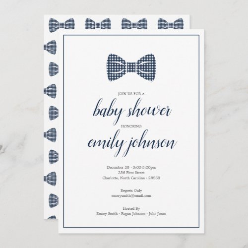 Preppy Gingham Bow Tie Baby Boy Shower Invitation