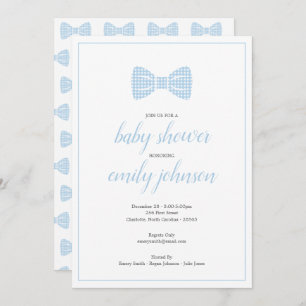 Preppy Gingham Bow Tie Baby Boy Shower Invitation