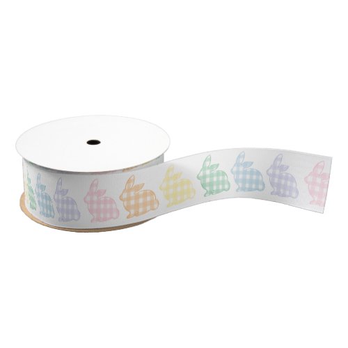 Preppy Gingham Easter Bunnies Pastel Grosgrain Ribbon