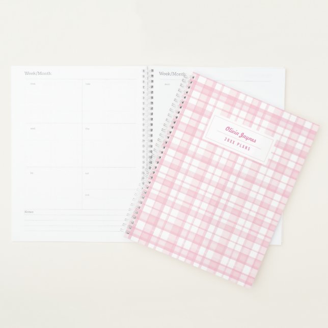 Preppy Gingham Gift for Her Personalized 2027 Pink Planner (Display)