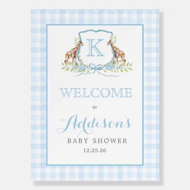 Preppy Giraffe Crest Baby Shower Welcome sign (Front)