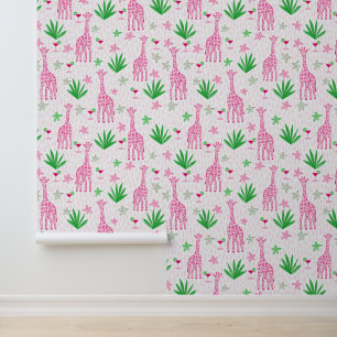 Preppy Giraffes Cosmopolitans Jungle Flowers Wallpaper