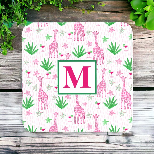 Preppy Giraffes Cosmopolitans Monogram  Beverage Coaster (Creator Uploaded)