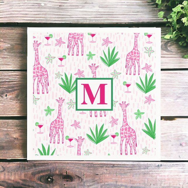 Preppy Giraffes Cosmopolitans Monogram  Napkins (Creator Uploaded)