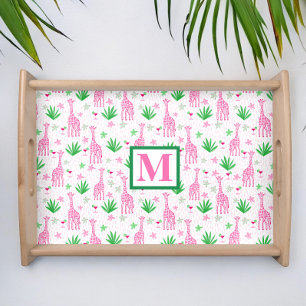 Preppy Giraffes Cosmopolitans Monogram Serving Tray