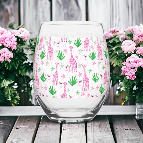 Preppy Giraffes Cosmopolitans  Stemless Wine Glass