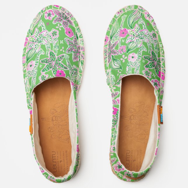 Preppy Giraffes Lily Pink Green  Espadrilles (Front)