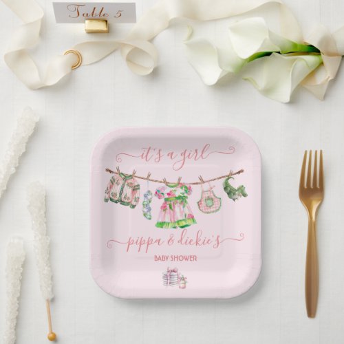 Preppy Girl clothesline Baby Shower Paper Plates