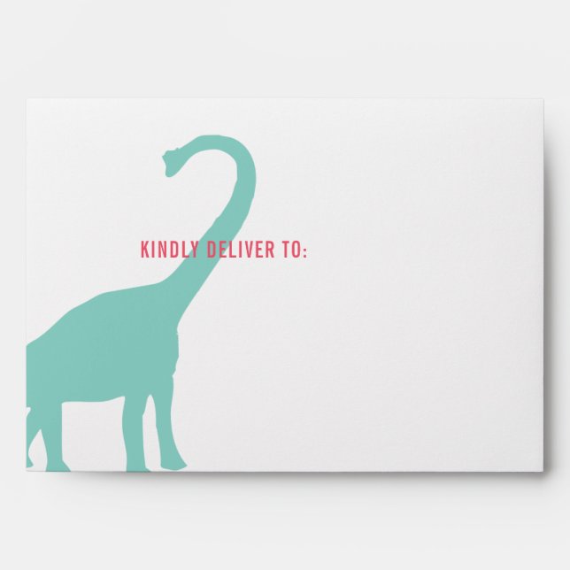 Preppy Girl Dinosaur Birthday Party Lined Envelope (Front)