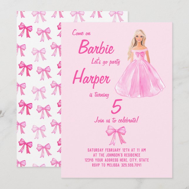 Preppy Girl Doll Birthday Coquette Invitation (Front/Back)