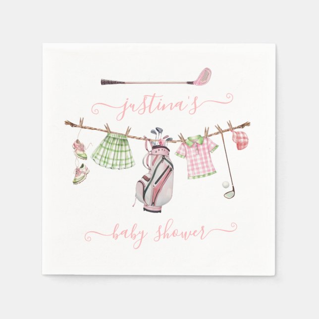 Preppy Girl Golf Baby Shower Clothesline Napkins (Front)
