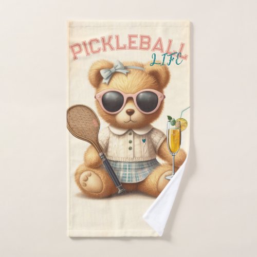 Preppy Girl Teddy Bear Champagne Pickleball Towel