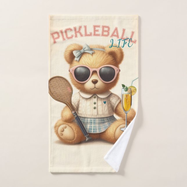 Preppy Girl Teddy Bear Champagne Pickleball Towel (Hand Towel)