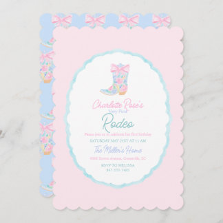 Preppy Girls Cowgirl First Rodeo Birthday Invitation