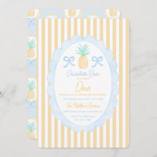 Preppy Girls Summer Pineapple First Birthday Invitation