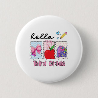 Preppy Girly Ck To School Hello Third Grade Teache Button