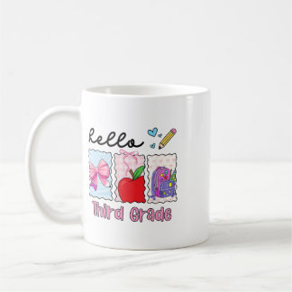 Preppy Girly Ck To School Hello Third Grade Teache Coffee Mug