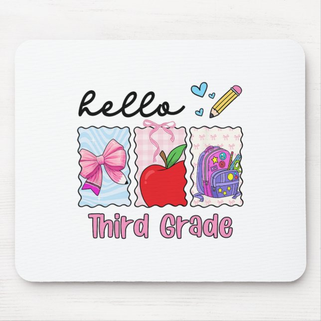 Preppy Girly Ck To School Hello Third Grade Teache Mouse Pad (Front)