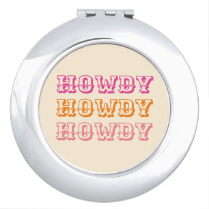 Preppy Girly Howdy Hot Pink Orange Compact Mirror