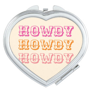 Preppy Girly Howdy Hot Pink Orange  Compact Mirror