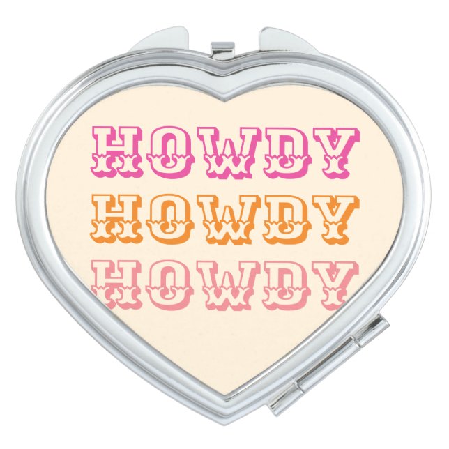Preppy Girly Howdy Hot Pink Orange  Compact Mirror (Front)