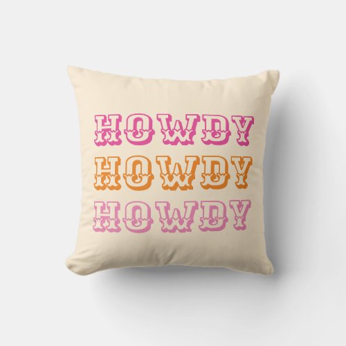 Preppy Girly Howdy Hot Pink Orange Dorm Throw Pillow