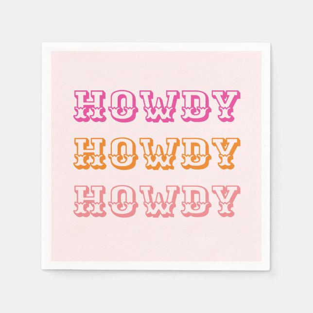 Preppy Girly Howdy Hot Pink Orange  Napkins (Front)