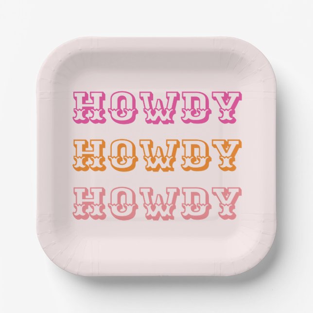 Preppy Girly Howdy Hot Pink Orange  Paper Plates (Front)