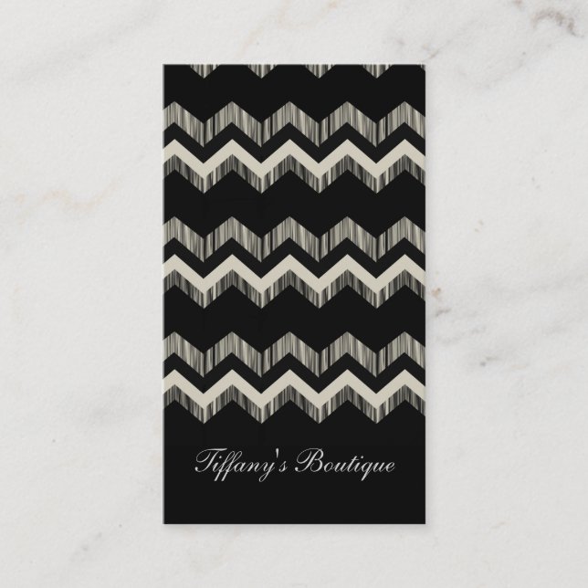 Preppy Girly Pattern Black And Grey Chevron Business Card (Front)